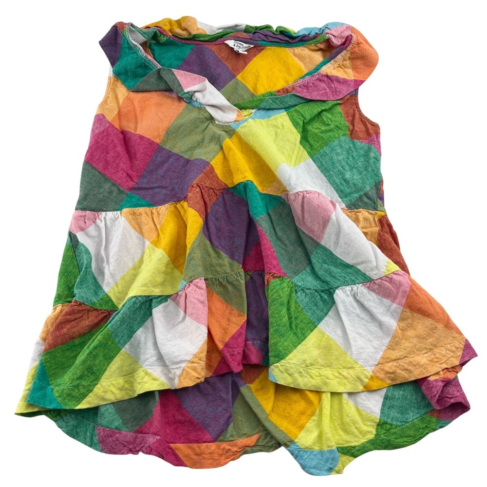 Crown & Ivy Sleeveless Ruffled Plaid‎ Tunic Top Medium Linen blende colorful